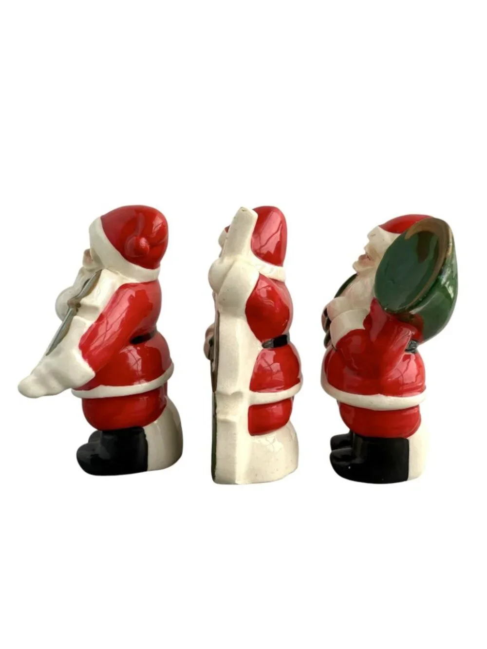 Vintage Musician Santa Playing Cello Violin Tuba Band Ceramic Figurines Set Of 3